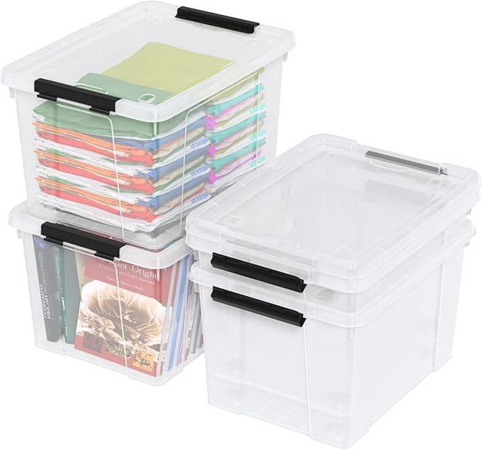 35 Quart Clear Latch Storage Box with Wheels 4-Pack Clear Plastic Storage Boxes with Lids