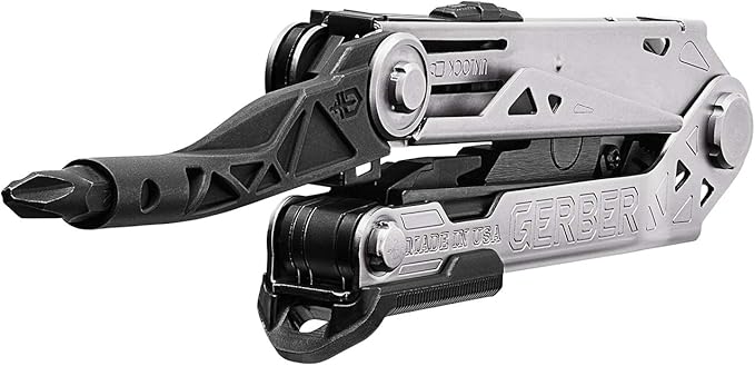 Gerber Gear Center-Drive Multitool - Includes 3.25” Outboard Knife Pliers Pry Bar Bottle Opener &amp Awl - Comes with Bit Set &amp Sheath - Silver &amp Black