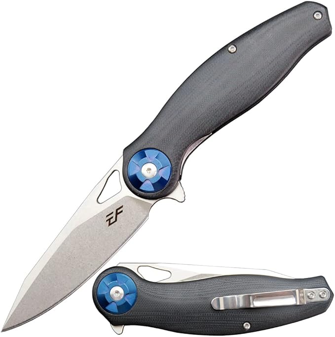 Eafengrow EF76 Folding Knife for Camping EDC Pocket Knife with G10 Handle &amp D2 Stone-washed Blade Hunting Outdoor Tool (black)