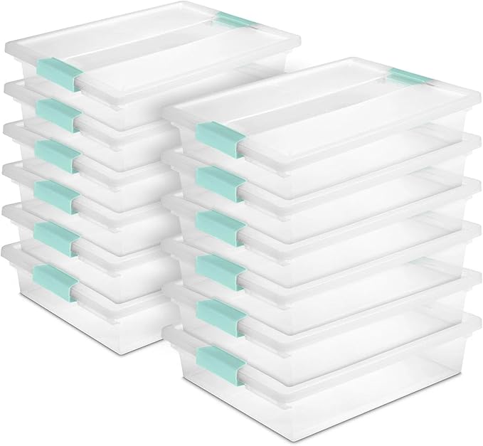 for Sterilite 5.7 Qt Large Plastic Stackable Storage Bin w/Clear Latch Lid (12 Pack)