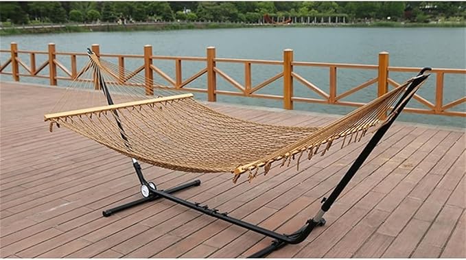 Portable Hammock Portable Cotton Mesh Wooden Hammock Swing Chair for Yard Bedroom Porch Thick Canvas Anti-Roll Hammocks for Backpacking Beach (Size : S)