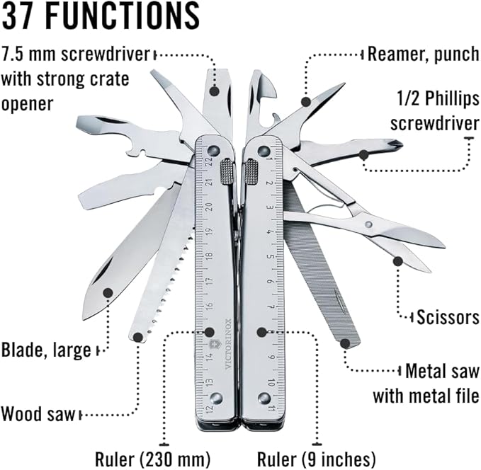 Victorinox Swiss Tool X Plus Ratchet Swiss Army Knife 35 Function Swiss Made Multi-Tool with Needle-nose pliers Wire Cutter Crate Opener and Large Blade - Silver