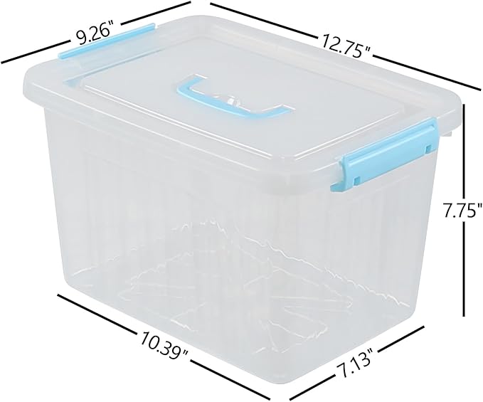 12 L Plastic Storage Bin with Lid Clear Transparent Box with Handles Set of 1