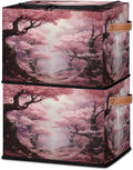 KOBLEN Pink Cherry Blossoms Storage Basket Collapsible Rectangular Storage Bins with Zipper Lid Handle Closet Shelf Cloth Organizer Basket for Nursery Bedroom Clothes Toy