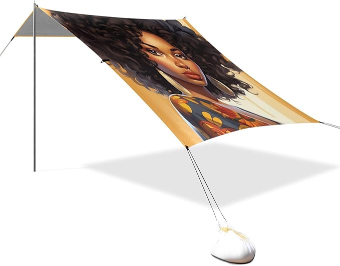 ALAZA African American Woman with Earrings Beach Tent Sun Shelter Portable Canopy Sunshade for Outdoor Camping Picnics Backyard Fun 10x9 ft