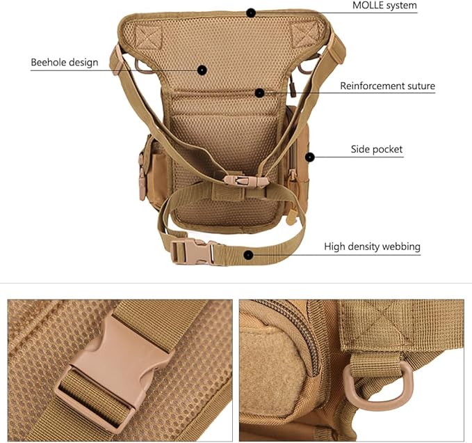 Drop Leg Bag for Men Waterproof Military Tactical B Cross Over Leg Rig Outdoor Bike Cycling Hiking Thigh Bag (CP Camouflage)
