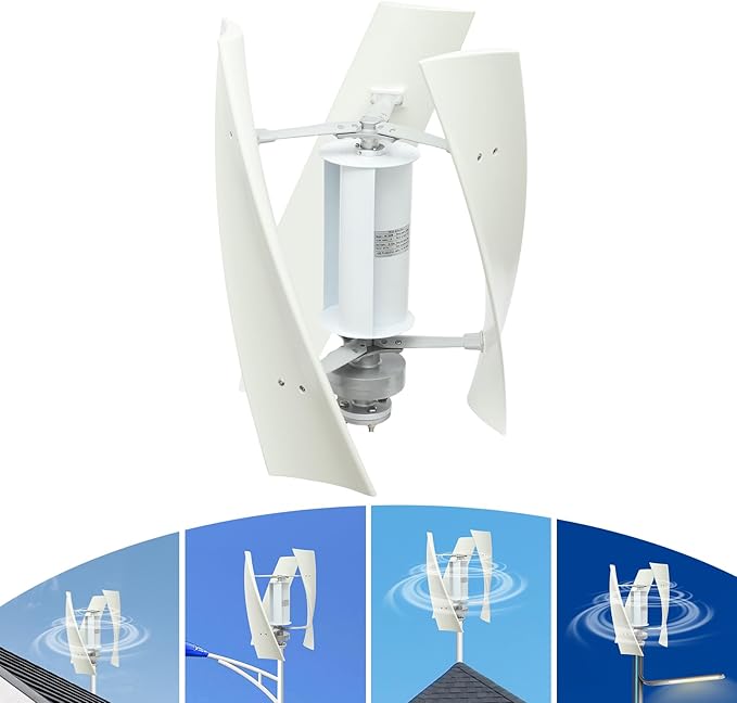 100W Vertical Axis Wind Turbine Generator Permanent Magnet Generator with Intelligent Controller Low Noise Helical Design Windmill for Home Boats Street Lighting (24V100wStyle 1 White)