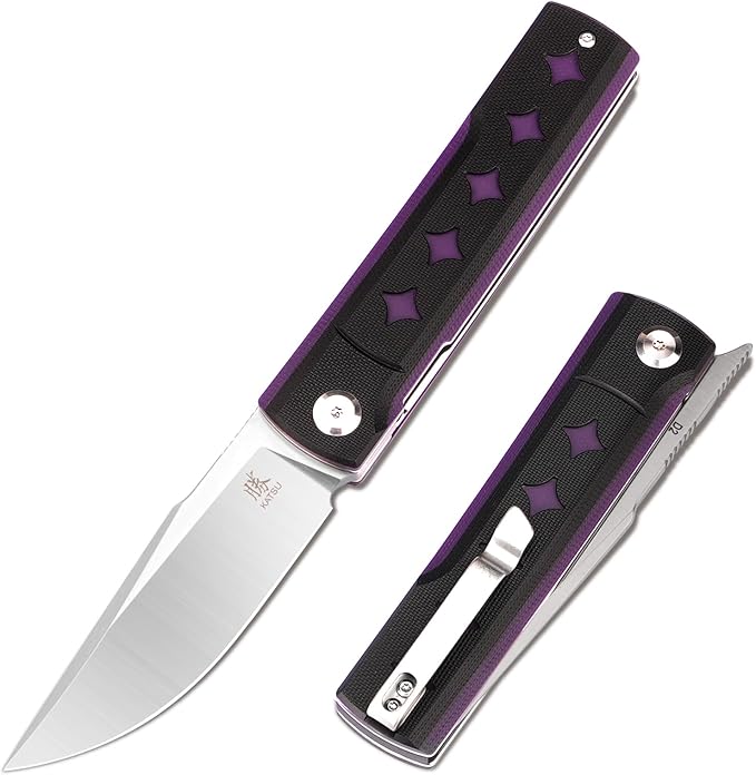 KATSU 3.3 D2 Steel Pocket Folding Knife G10 Handle Utility EDC Tool Smooth Pivot &amp Deep Carry Clip for Camping Hiking and Daily Use