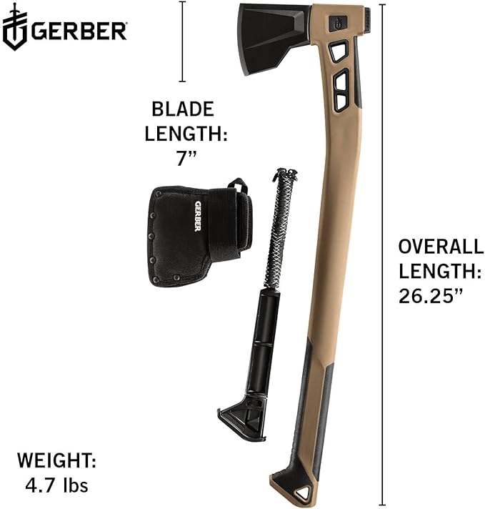 Gerber Camping and Outdoor Axe Includes Holster with Paracord and Storage Compartment Bushcraft Axe Hardened Steel with PTFE Coating Brown 31-003780