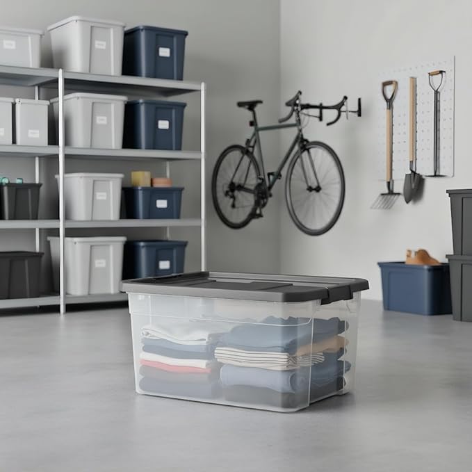76 Quart Heavy Duty Clear Plastic Storage Bin with Latch Lid - Stackable Organizer for Garage Basement Attic | Durable &amp Secure Storage Solution for Sports Gear Toys Seasonal Items