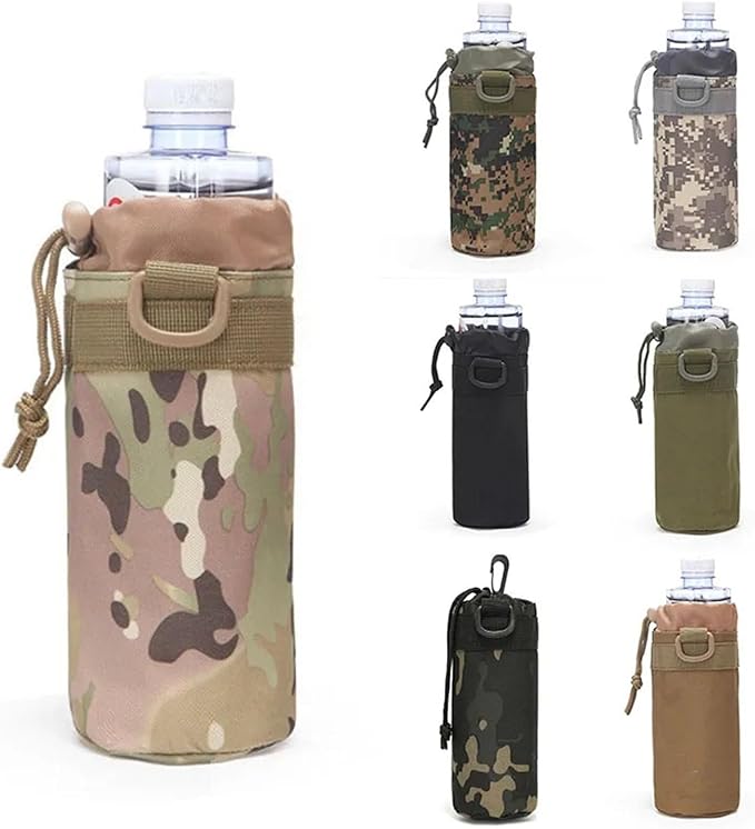 Outdoor Water Bottle Pouch Tactical Molle Kettle Pouch Holder Hiking Hunting Pulling Rope Multi Functional Bottle Bag