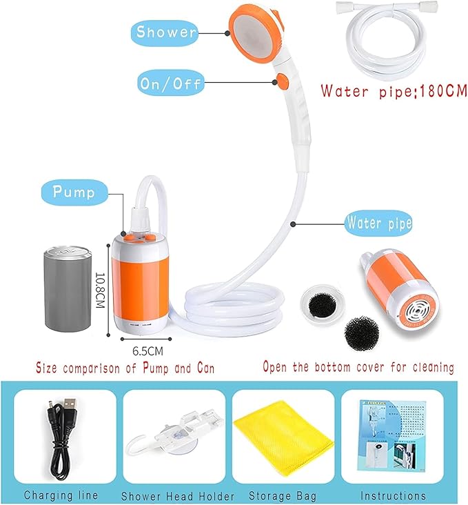 Portable Outdoor Shower Pump Rechargeable Battery Portable Shower for Camping Camp Suitable Electric showerhead for Hiking Campsites