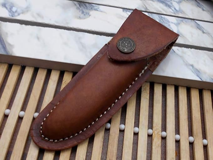 Laguiole Folding Damascus steel knife 8.6 Long with 4.1 hand forged custom twist pattern Blade. 2 Tone Green wood scale with brass bolster. Cow hide leather sheath included (Red)