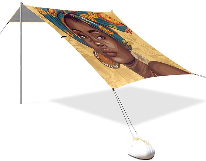 ALAZA Portrait African Woman in Traditional Women Gold Earrings Beach Tent Sun Shelter Portable Canopy Sunshade for Outdoor Camping Picnics Backyard Fun 10x9 ft