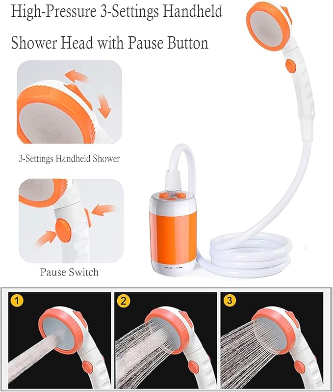 Portable Outdoor Shower Pump Rechargeable Battery Portable Shower for Camping Camp Suitable Electric showerhead for Hiking Campsites