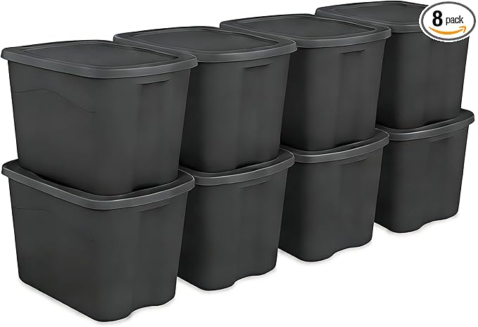 8 Pack 18 Gallon Plastic Storage Bins &amp Totes Stackable with Snap-On Lids for Home Garage Closet Basement Organization Containers (Gray)