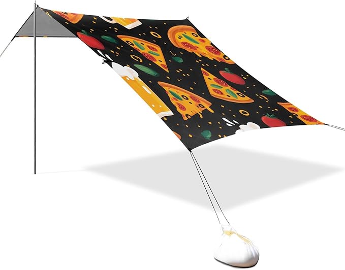 ALAZA Pizza Beer Tomato Pattern Beach Tent Sun Shelter Portable Canopy Sunshade for Outdoor Camping Picnics Backyard Fun 10x9 ft