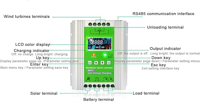 2000W MPPT Wind Solar Controller for 0-1000W Wind with 0-1000W Solar Panel System MPPT Boost Controller with Booster Function Voltage Automatic(DC12V 24V