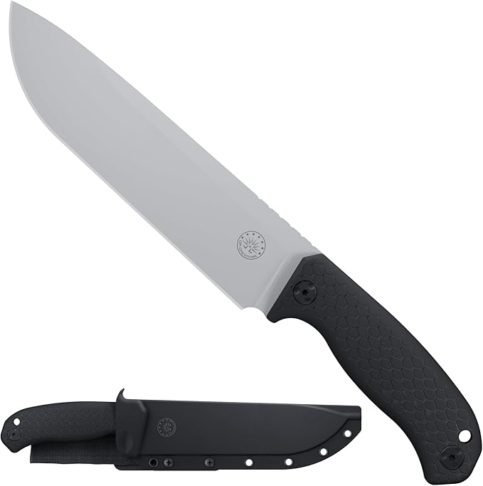 Off-Grid Knives - TRACKER-XXL Fixed Blade Knife Cryo D2 Blade Steel G10 Scales Kydex Sheath OG Lo-Pro Belt Attachment Chopping Camping Bushcraft Hunting Survival (Stonewash)