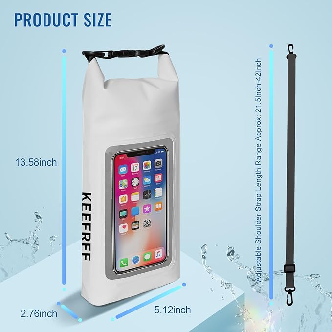 Waterproof Dry BagRoll Top Waterproof Backpack Phone Case Pouch for TravelKayakingRaftingCampingSurfingBoatingHikingBeach and Fishing (2 L White+Black)