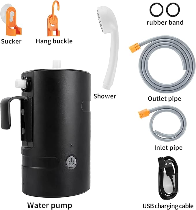 Portable Outdoor Shower 2 Flow Mode 4400mAh Battery Powered Shower Pump for Hiking/Backpacking Travel Beach Pet Flowering IPX7 Waterproof &ampUSB Rechargeable Camping Shower with 3 LED Lights…