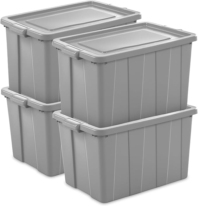 Sterilite 4 Pack Tuff1 Storage Tote Stackable Plastic Bin with Lid 30 Gallon
