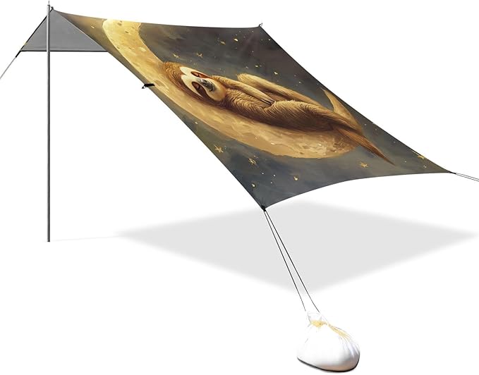 ALAZA Sloth Sleeping on The Moon Beach Tent Sun Shelter Portable Canopy Sunshade for Outdoor Camping Picnics Backyard Fun 10x9 ft