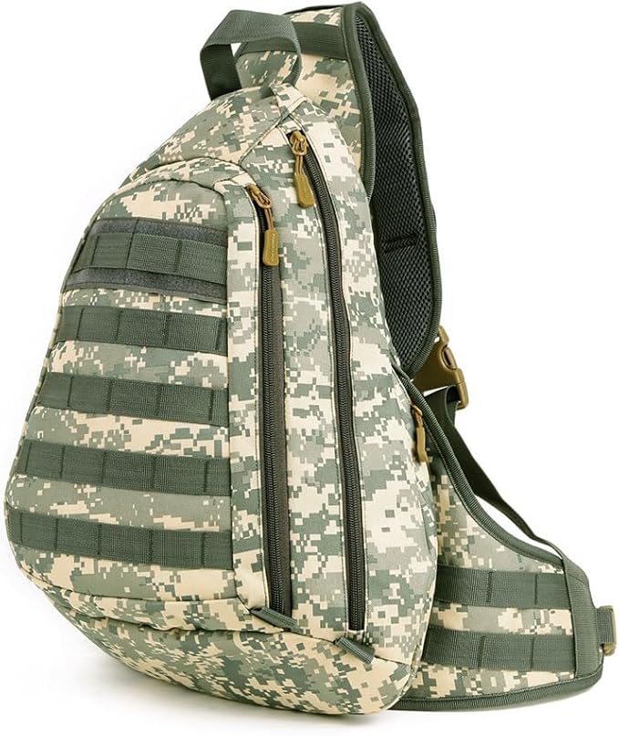 Tactical Backpack 14 Inches Crossbody Laptop Chest Bag Single Shoulder Rucksack Hiking Pack for Outdoor(ACU)
