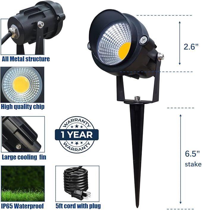 TOVEENEN LED Outdoor Landscape Spotlight 120V 12W Waterproof Spot Lights for Yard House Garden Christmas Lighting Warm White 3000K 4 Pack