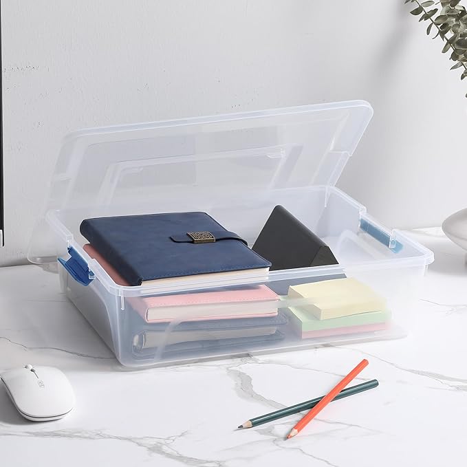 Clear Plastic Storage Bins with Lids Stackable Storage Box for Crafts Supplies (Large 4Pack Blue)