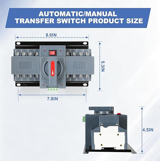 100Amp 220V AC Dual Power Automatic Transfer Switch ATS 4P Manual Changeover Electrical Switch Solar Back Up Power Auto Selector Overvoltage Undervoltage 50/60Hz CE Certified