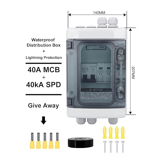 2 String PV Combiner Box IP65 Solar Disconnect Switch with 40A Circuit Breaker 1000V for Solar Panels