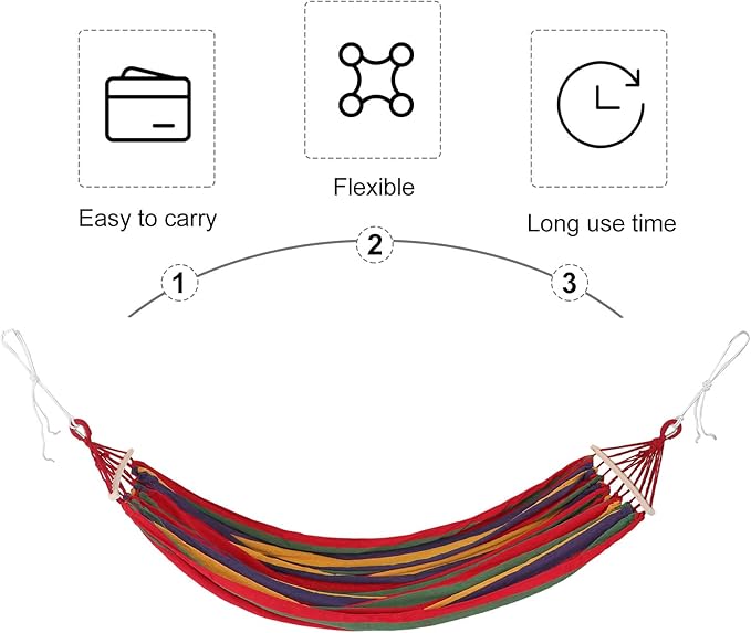 Extra Wide Striped Canvas Anti-tip Double Person Hammock with Duckbill Buckle for Outdoor Backyard Garden Camping Hiking Travel