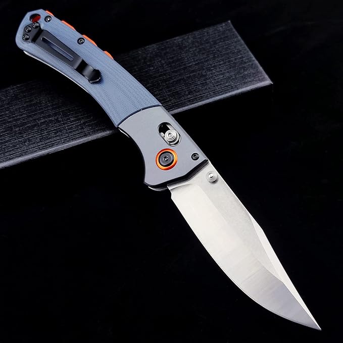 EDC Pocket Knife for Men D2 Blade Satin Finish G10 handle Thumb Stud Manual Open Camping Folding Knife for Outdoor Fishing (blue)