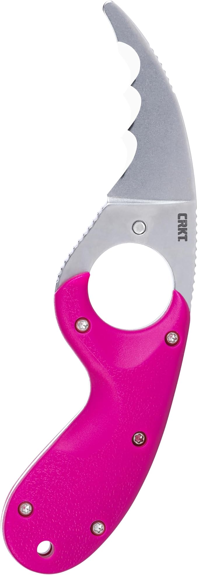 CRKT Bear Claw Fixed Blade Knife with Sheath: Rafting Rescue Self-Defense Serrated Blade with Blunt Tip Pink Glass-Reinforced Nylon Handle Positive Sheath Lock 2511F