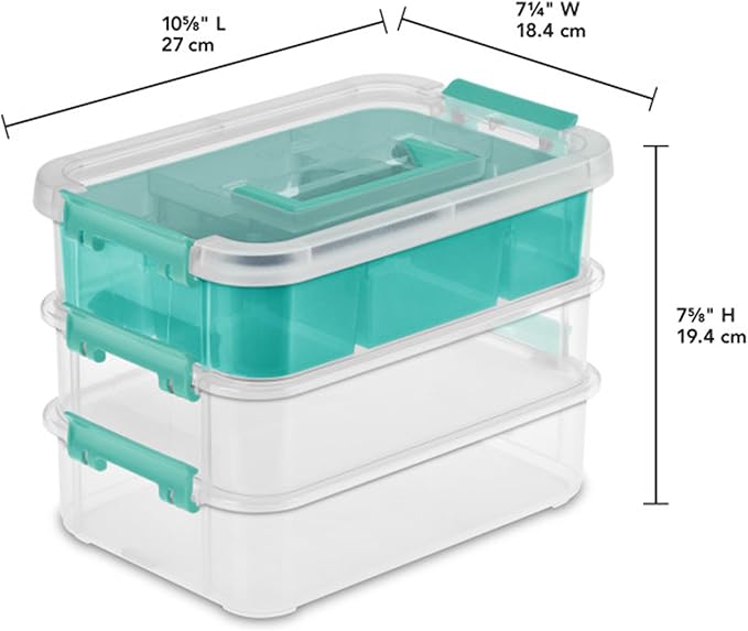 Sterilite 18 Pack Plastic Storage Box Container 3 Layer Stack and Carry Clear/Blue