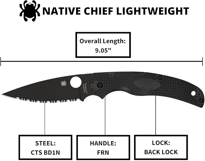 Spyderco Native Chief Lightweight Folding Pocket Knife with 4 CTS BD1N Steel Blade and FRN Handle - EDC Knife for Men and Women Perfect for Hunting Tactical Camping - SpyderEdge - C244SBBK