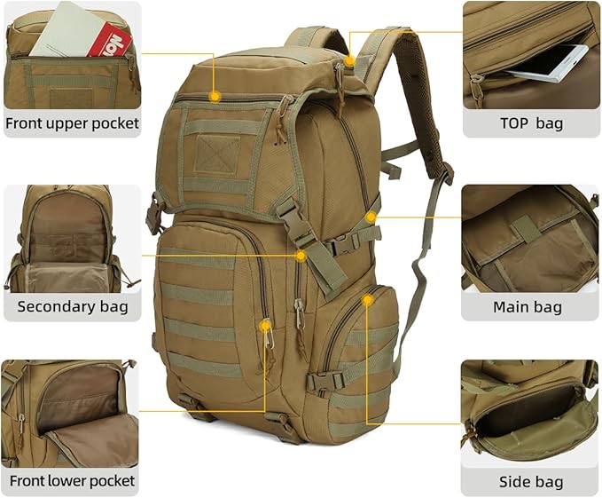 LUPU TACTICAL Backpack for Men Military 45L Assault Pack Molle Bug Out Bag for Camping Outdoor