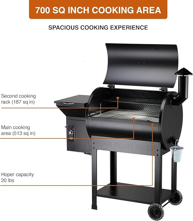 Z GRILLS ZPG-7002B Newly Upgrade Wood Pellet Grill &amp Smoker 8 in 1 BBQ Grill Auto Temperature Controls inch Cooking Area 700 sq in Black