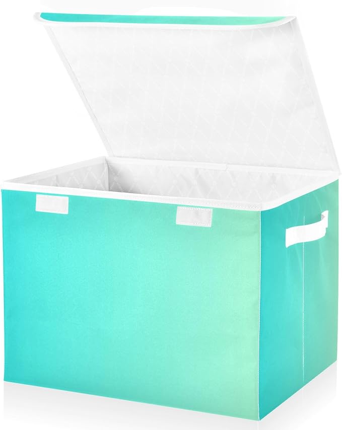 Turquoise Gradient Storage Container with Lid Collapsible Organizing Containers Gallon Storage Bins for Office Supplies