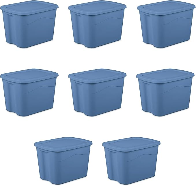 Large Storage Bin 18 Gallon Plastic Storage Container with Snap-On Lid Blue Moonlight Household Storage Box 8 Pack