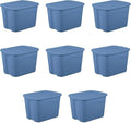 Large Storage Bin 18 Gallon Plastic Storage Container with Snap-On Lid Blue Moonlight Household Storage Box 8 Pack