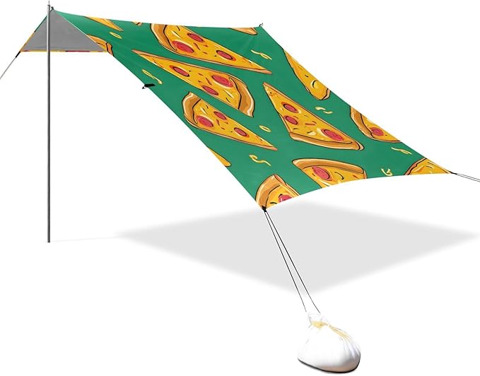 ALAZA Pizza Green Pattern Beach Tent Sun Shelter Portable Canopy Sunshade for Outdoor Camping Picnics Backyard Fun 10x9 ft