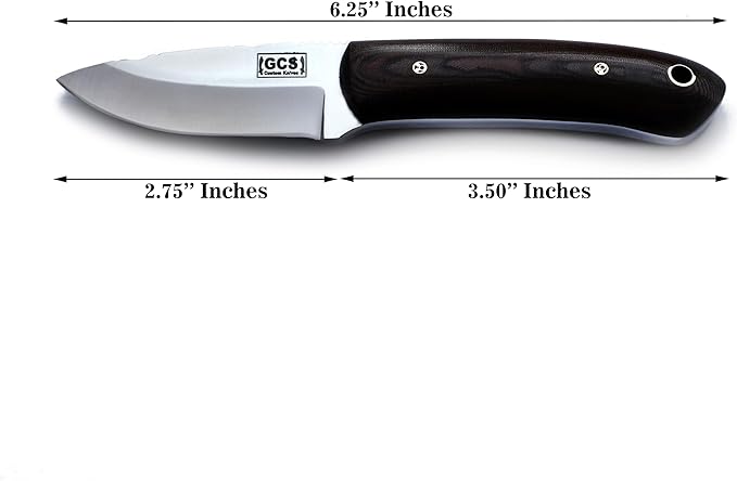 GCS Handmade D2 Tool Steel Custom Survival Hunting Skinning Camping Knife with Brown Leather Right Hand Front Cross Draw Fixed Blade Knife Sheath GCS264 (Black Micarta Handle No Bolster)