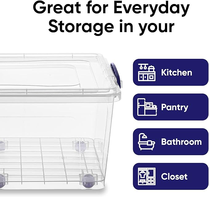 Superio Storage Containers With Wheels (3 Pack) Stackable Large Storage Containers With Lids Durable Latches (32 Qt)