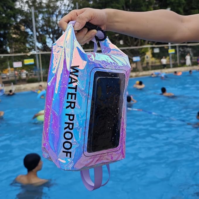 Clear Pvc Holographic Dry Bag 5L Roll Top Portable Fashionable Fishing Rafting Waterproof Dry Sack Keeps Gear Dry For Storage (5L)