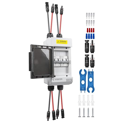 Solar Panels Disconnect Switch 30A 400VDC PV Shut Off Switch Outdoor 2 String Circuit Breaker Box IP66 Waterproof UV-Proof