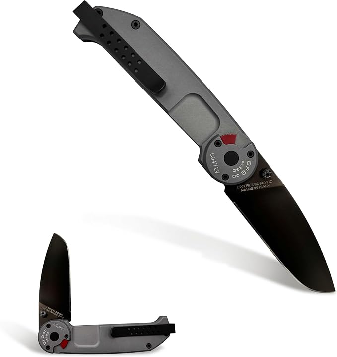 Extrema Ratio - BF2 CD M390 (Grey) Folding Knife M390 steel blade 60 HRC grey satin finish anodized aluminum handle reversible clip ergonomic design Italian craftsmanship durable folding knife
