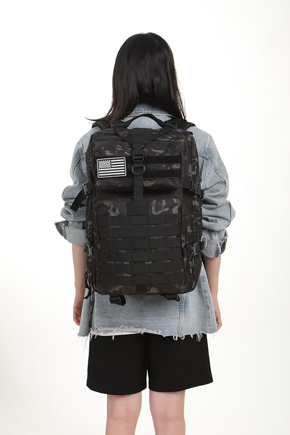 50L Sturdy Nylon Waterproof Fishing Hunting Backpack Outdoor Military Rucksacks Tactical Sports Camping Hiking (Camo black)