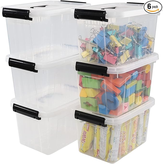 Sandmovie 6 Quart Clear Plastic Storage Bins with Lids 6 Packs